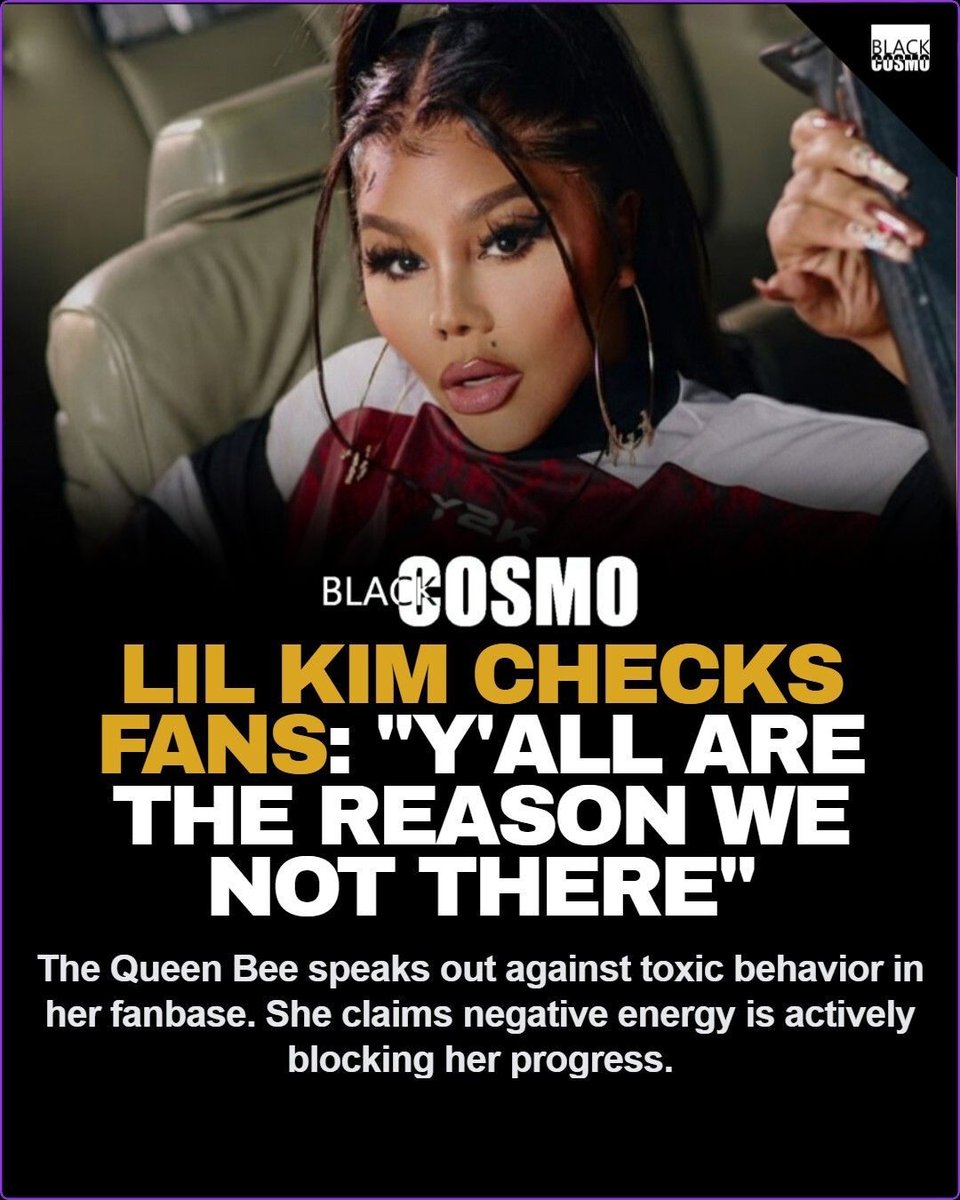 blkcosmo's tweet image. THE QUEEN HAS SPOKEN! 👑🐝 Lil Kim checks fans and says toxic behavior is stalling her success: "Y'all are the reason we're not where we supposed to be yet." Do you agree with the Queen Bee? #LilKim #HipHop #QueenBee