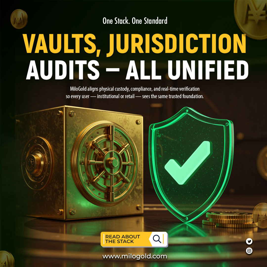 Vaults. Jurisdiction. Audits. One Stack.

Trust is not a claim.
It is a stack.

MiloGold unifies:

• Physical gold held in insured vaults
• Clear jurisdictional structure
• Independent audits and reporting
• On-chain Proof of Reserve verification
• Gold-backed stablecoins