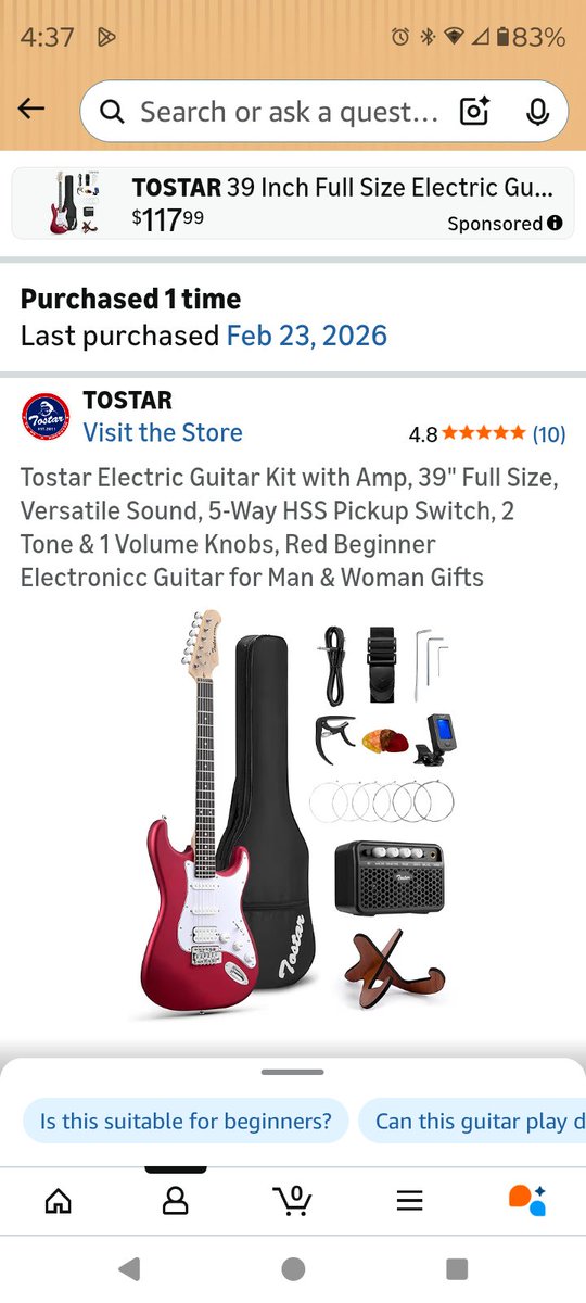 judah__j's tweet image. After having not played guitar for some years and having my last one stolen from me last year, I decided to buy a cheap guitar off Amazon. Saw some pretty good reviews about it

I'll post an update once it comes 
#guitars #Amazon #tostar