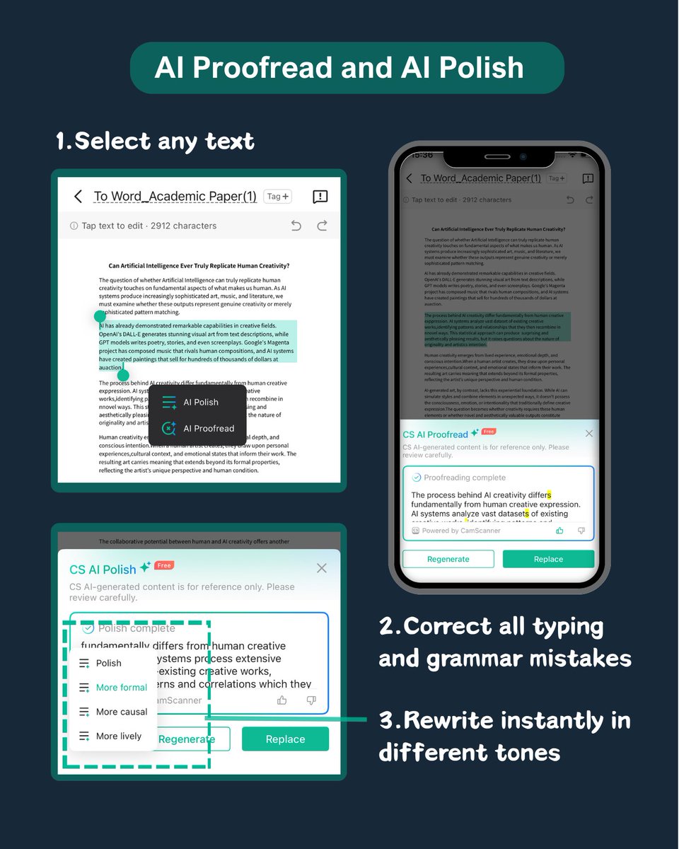 CamScanner's tweet image. Struggling to write your paper? CamScanner can help you read reviews and write your thesis all in one app! Chat with our CS AI, polish and proofread your paper after it’s done! #camscanner #scannerapp #CuttingEdgeScanningTech #Studysmarter #thesis