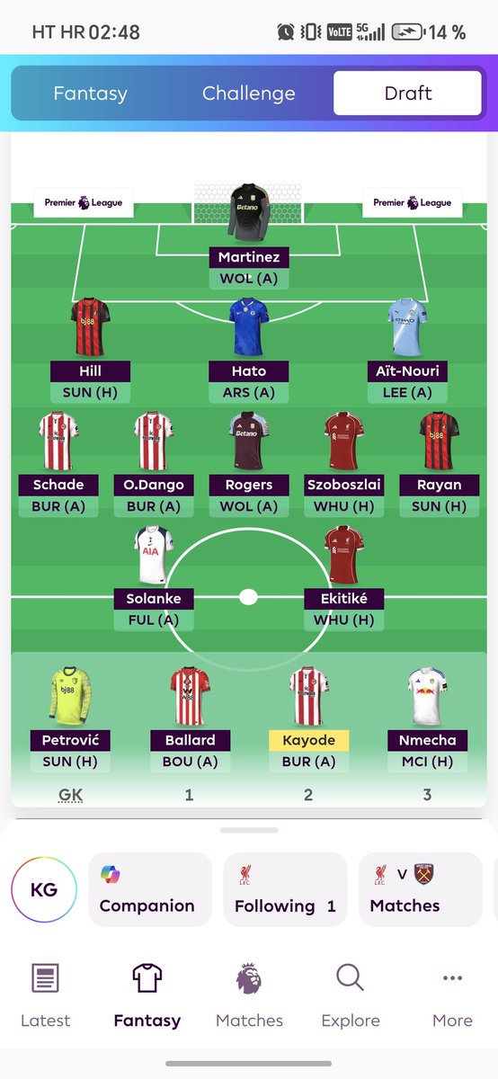 KZevrnja's tweet photo. @FPLGOAT7 How about my mid? Im playing draft. Should i bring Eze or Trossard or double up with Dango and Shade? https://t.co/GdXQ0G11zX