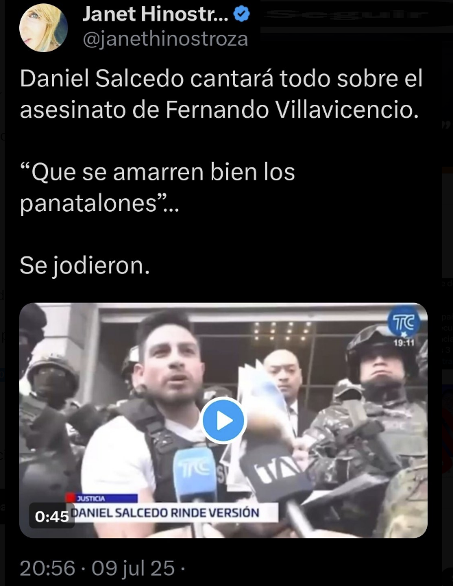 AndresCarrilloE's tweet photo. @janethinostroza ¡Cuánta doble moral Janet!

No seas HIPÓCRITA.

Defender al #NoboaNarco no quita que Noboa sea el NARCO GOBIERNO.

#NosGobiernanDelincuentes https://t.co/VonggL9d9I