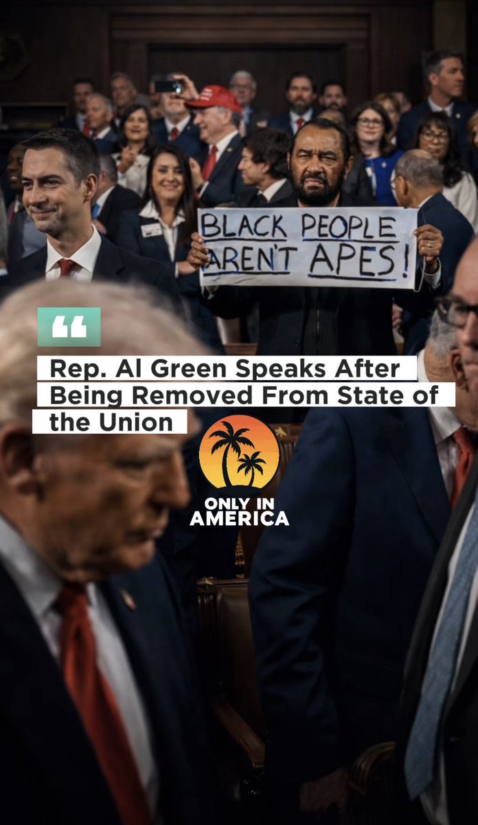 onlyinamerica25's tweet image. Rep. Al Green was removed from the chamber after holding up a sign following the State of the Union. He later spoke about the incident and explained why he did it.