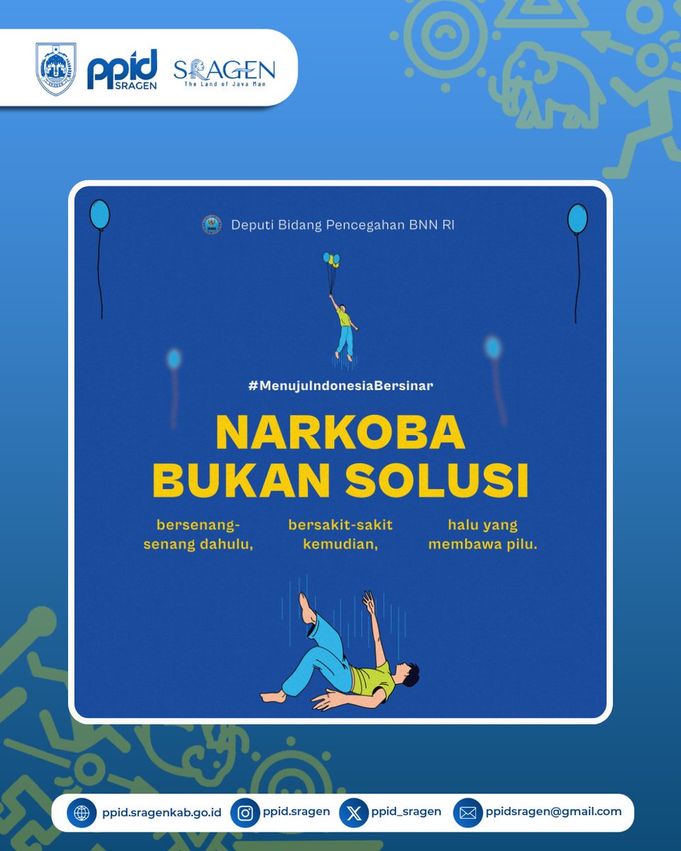 Setiap orang punya masalah, tapi tidak semua harus diselesaikan dengan cara yang salah.

#SobatPPID jauhi narkoba, pilih hidup sehat dan masa depan yang cerah 🌱

#HidupSehatTanpaNarkoba
#NarkobaBukanSolusi
#MenujuIndonesiaBersinar
#StopNarkoba 
#CegahNarkoba
#SayNoToDrugs