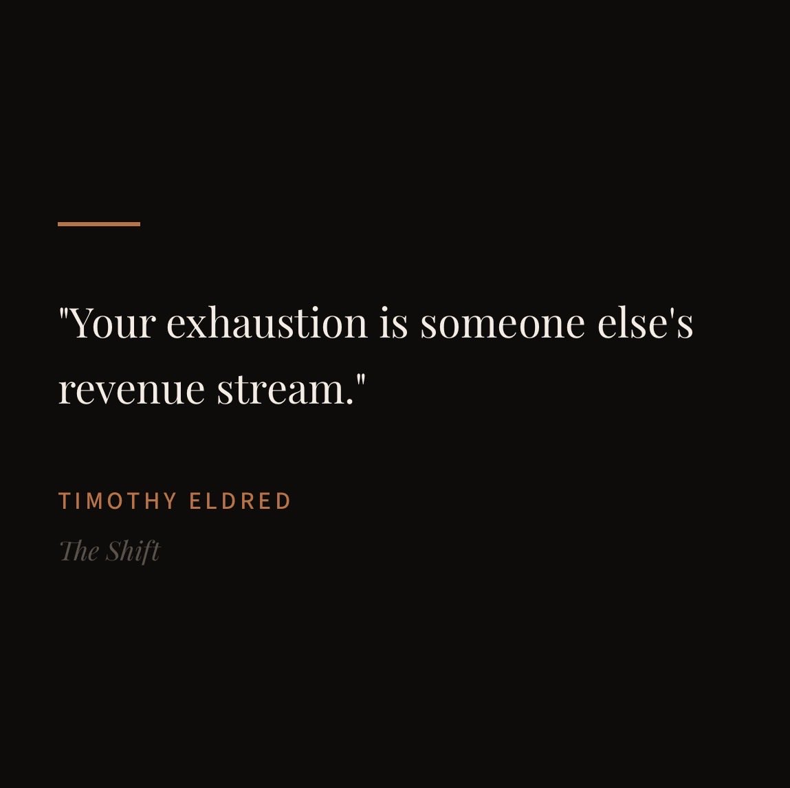 timothyeldred's tweet photo. There’s money in your dysregulation. Think about it.

The systems that burned you out are the same ones selling you the fix. Your exhaustion isn’t a personal failure. It’s someone else’s business model.

New book drops March 15. https://t.co/W7aS6RKsPV https://t.co/dpdreuwkhb