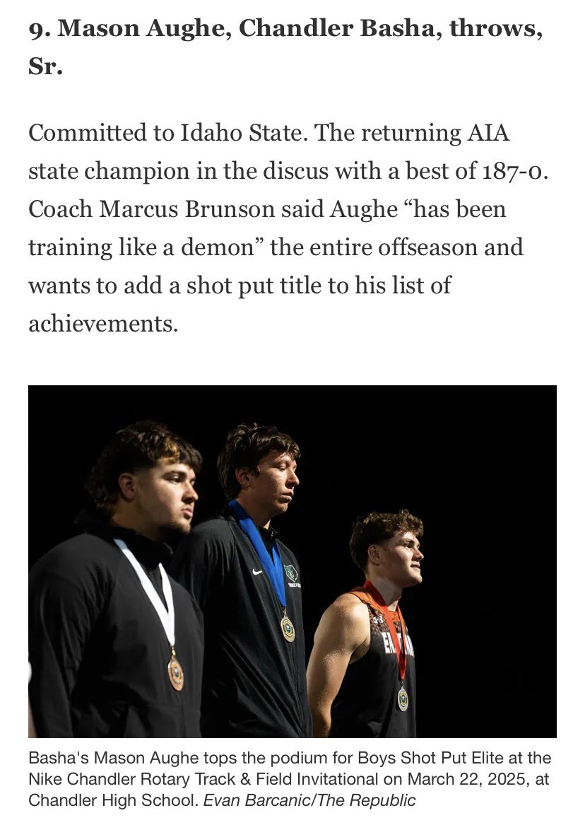 MasonAughe2026's tweet photo. Thank you for the recognition and the #9 ranking @LSscribe.  Excited to get my final HS season underway next week.  @BashaHighTrack  @IdahoStateTFXC https://t.co/sYT3tz3kbS