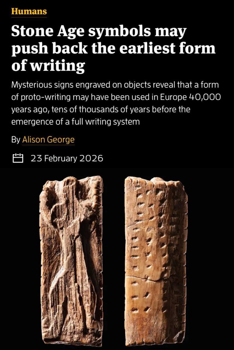 Henrik_Palmgren's tweet photo. Earliest known writing in Germany dates back over 40,000 years

Stone Age artifacts are changing the timeline of the written language. https://t.co/bkaLl4JNPF