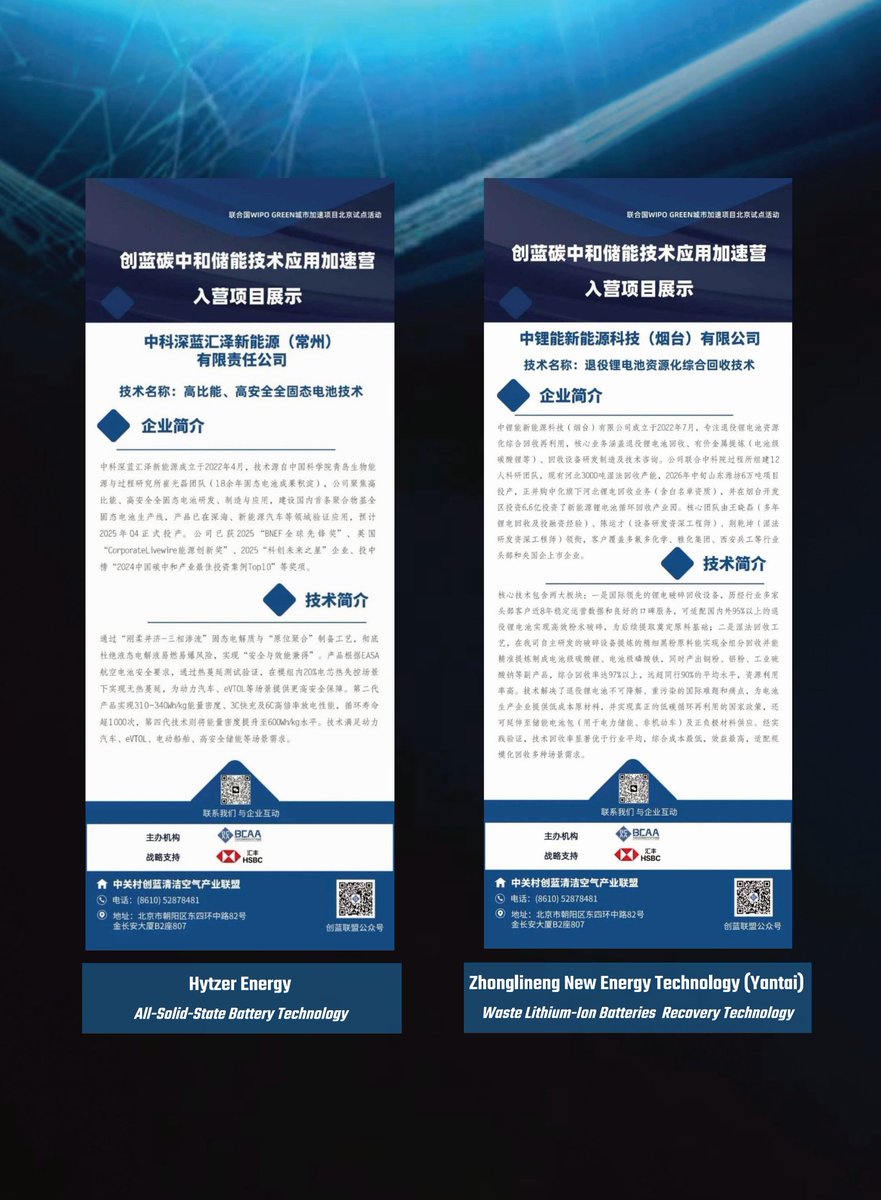 BluetechAward's tweet photo. From 2025 to 2026, with support from HSBC China, BCAA launched the first Energy Storage Techonlogy Acceleration Camp. There are totally 17 leading energy storage enterprises enrolled (As presented in the pictures). https://t.co/fXj62DptKh