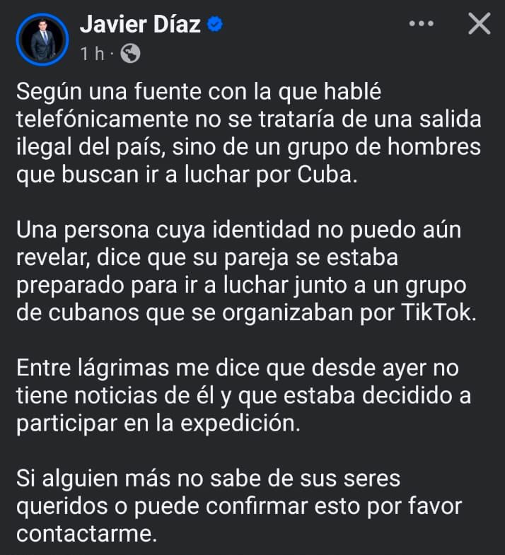 URGENTE 🚨‼️ Los propios periodistas de Miami comienzan a revelar la verdad: no se trataba de una lancha de civiles ni de una “salida ilegal” del país . Era una expedición armada para perpetrar una acción violenta: “ir a luchar por Cuba”. 

Javier Díaz es periodista de Univisión