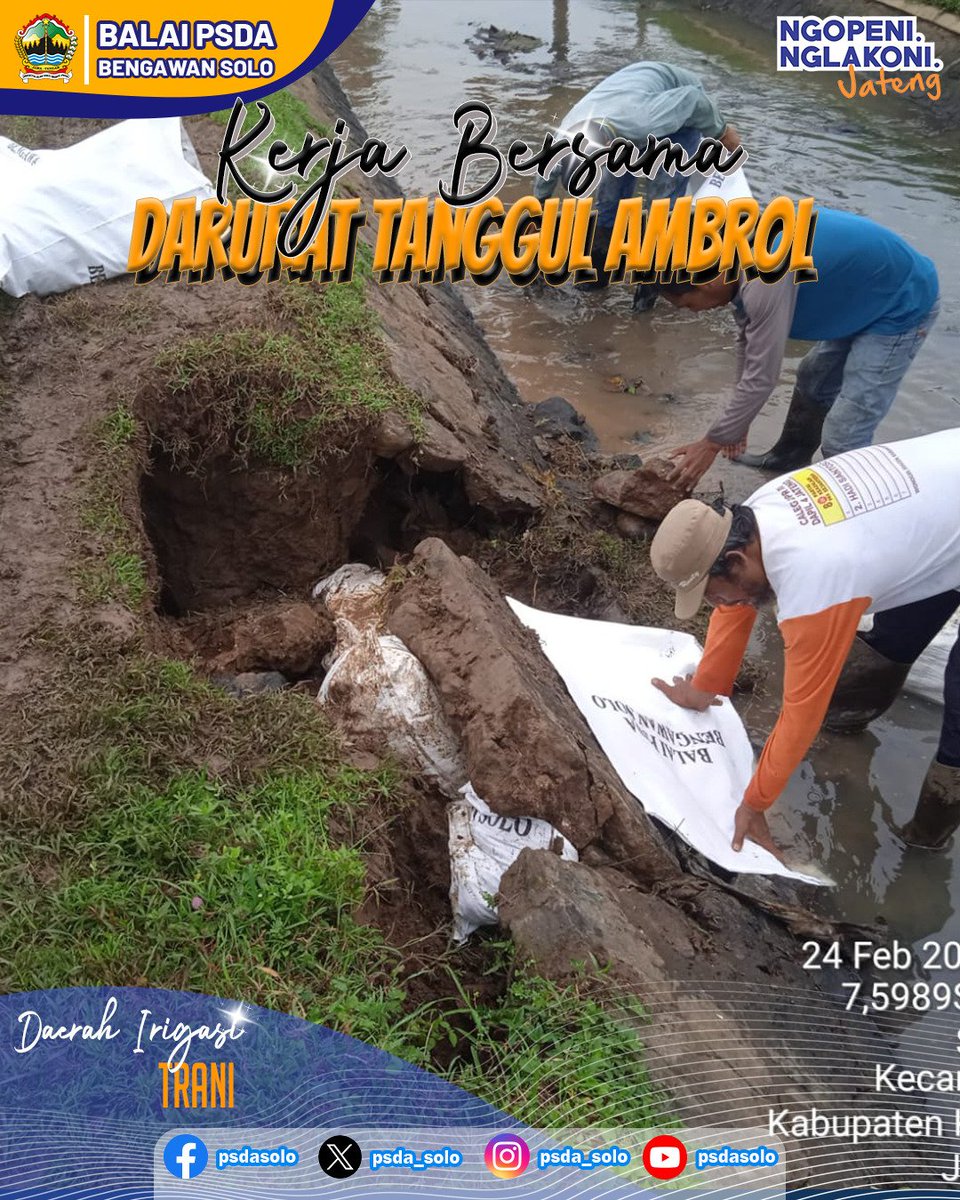 psda_solo's tweet photo. Kegiatan Kerja Bersama Darurat Pintu Rusak dengan PPA &amp; Mantri Pokla Samin di Saluran Sekunder Trani HM 19+50 Daerah Irigasi (DI) Trani. 
.
Desa Suruhkalang
Kec. Jaten
Kab. Karanganyar 
.
@dpuprjateng
@dpusdatarujtg
. 
#jawatengah
#ngopeningelakoni https://t.co/AAlReOG3XU