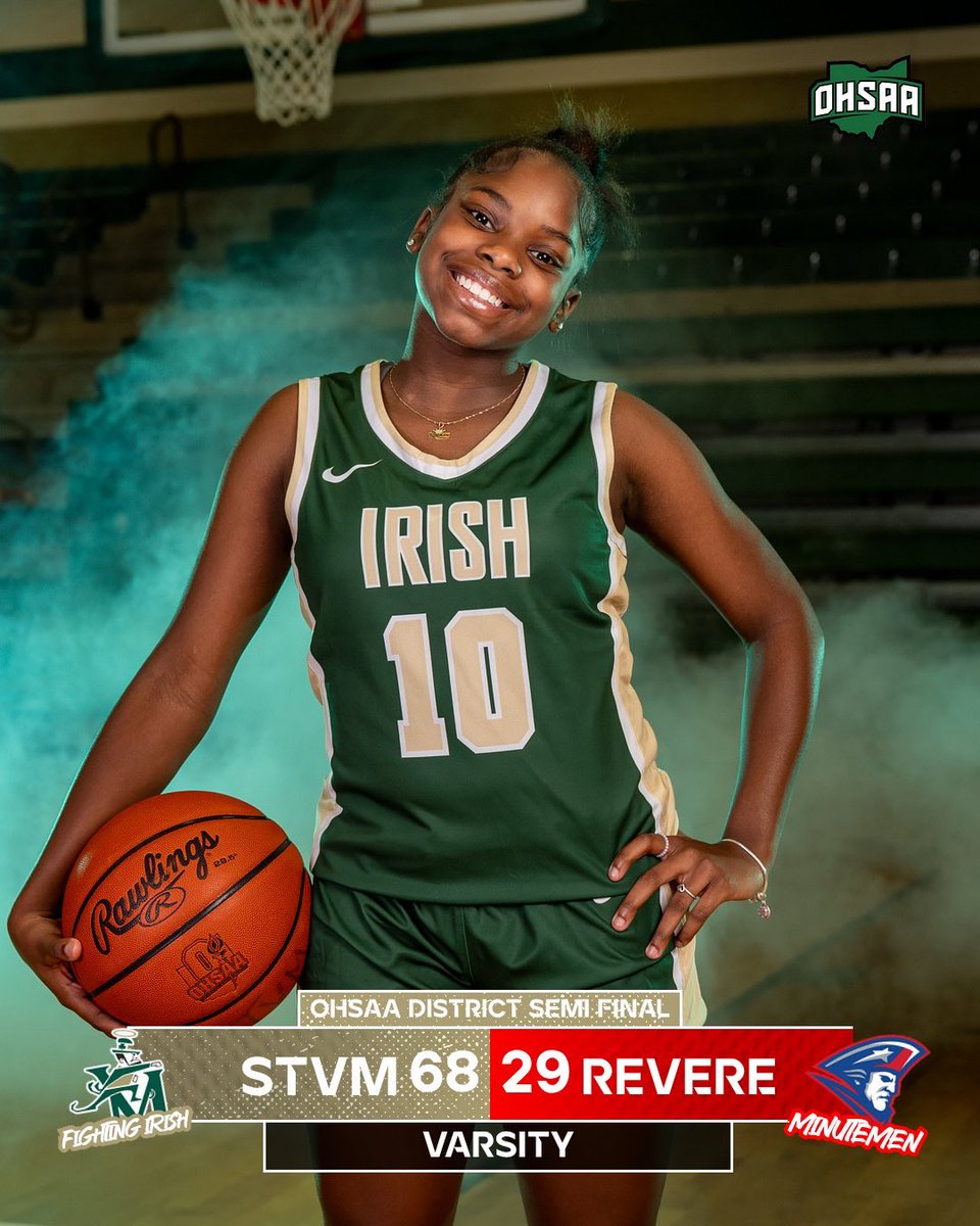 STVMGBK's tweet image. PLAYOFF DUB! 
#STVM 68 Revere 29. Final. 
Cornute 19pts 
Ferguson 17pts 
Halsell 15pts 
Jackson 6pts
Johnson 6pts 
Smith 3pts 
Rogers-Williams 2pts ☘️ move on to the OHSAA District Semi Final. #GoIrish