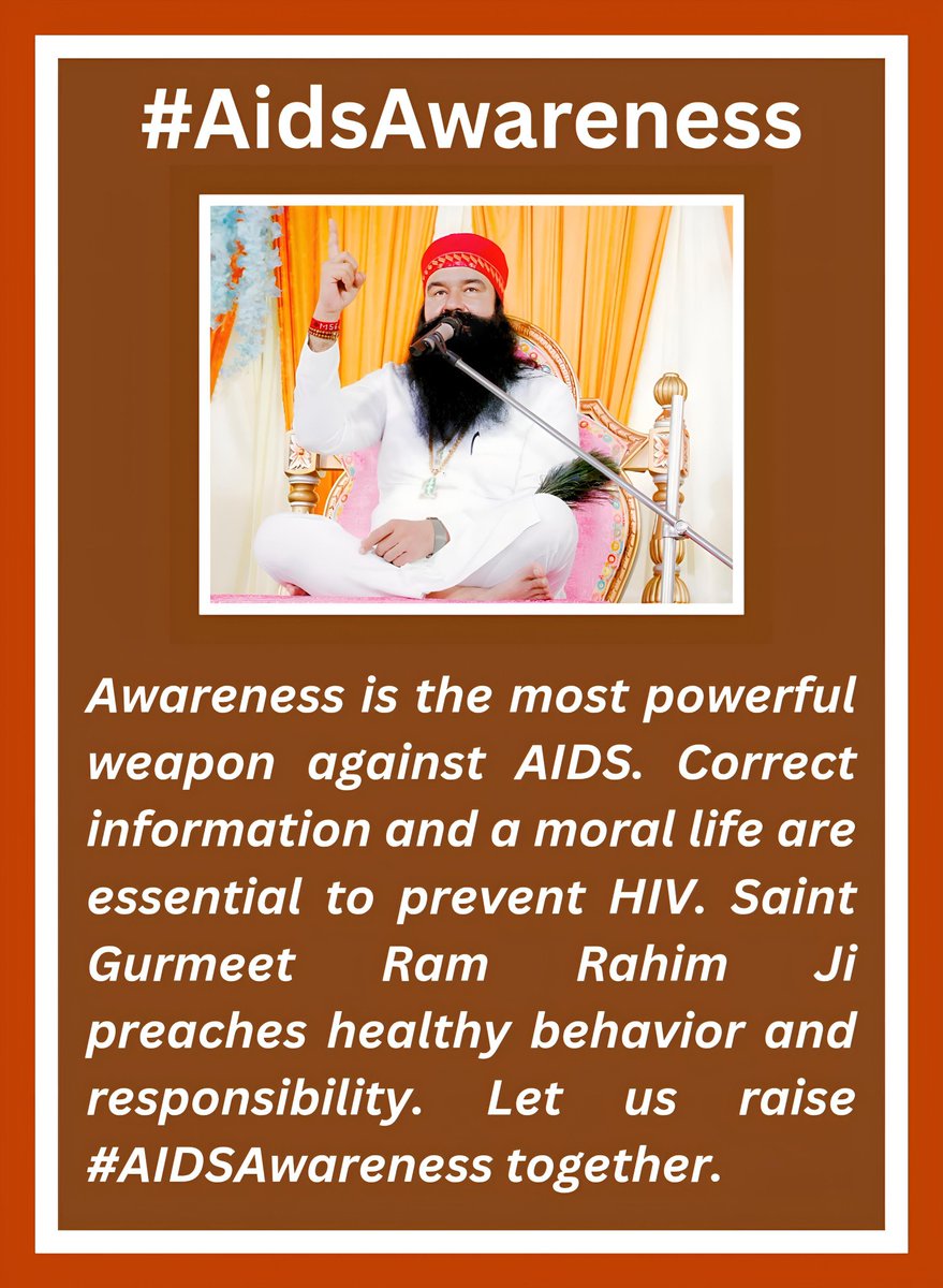 insan_anami's tweet photo. Did you know that HIV can weaken your immune system? Saint Gurmeet Ram Rahim Ji is spreading #AidsAwareness and promoting celibacy and honesty in marriages. Let's take a step towards a healthier life!
 him! https://t.co/IDeeXouUTO