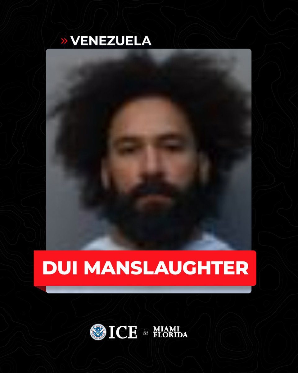 Yet ANOTHER criminal alien killer taken OFF Miami's streets.
 
Luis Ernesto Castilla Abreu of Venezuela overstayed a 1987 visitor visa but never left, despite a 2016 final deportation order. His rap sheet includes the following:
 
—DUI MANSLAUGHTER 
—VEHICULAR HOMICIDE 
—LEAVING