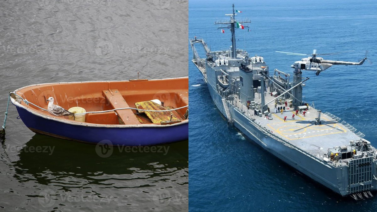 El bote pequeño es El Salvador…

El buque de Guerra es México...

El Salvador es un bote que logró sobrevivir a la tormenta con puras manos. 

México es un buque con tecnología, miles de soldados y presupuestos millonarios; si no tienen seguridad, no es por el tamaño del barco,