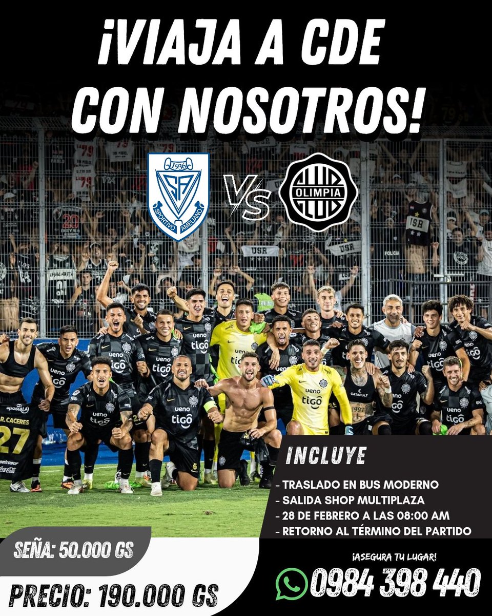 viajerosdelao's tweet photo. ¡Vamos a CDE! 🚍⚪⚫⚪

Viaja con nosotros al partido Ameliano vs Olimpia.

Precio: 190.000 Gs
Seña: 50.000 Gs (No reembolsable)

Reserva ya al: (0984) 398 440 ✔️ https://t.co/XTfSKV0g5L