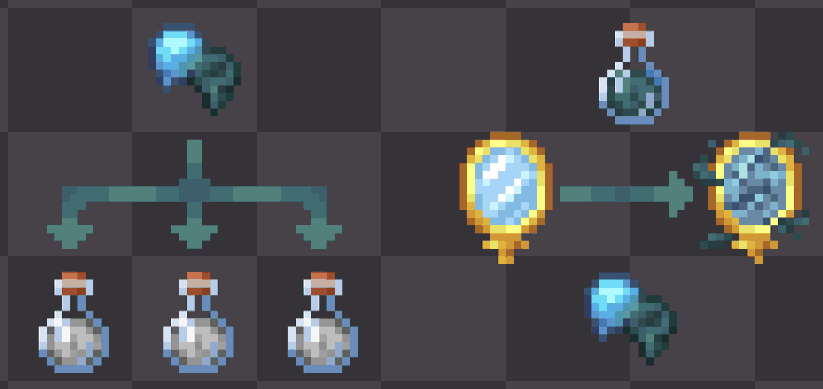 Nopeable_'s tweet photo. When combined with Invisibility, Ectoplasm can be brewed into Potions of Veiling. Veil is a corrupted Invisibility that provides full cloaking for up to 30 seconds, however this effect will disappear when attacked or when interacting with blocks. (Part 3/3)

#minecraft #pixelart https://t.co/XvT4rfMJKQ