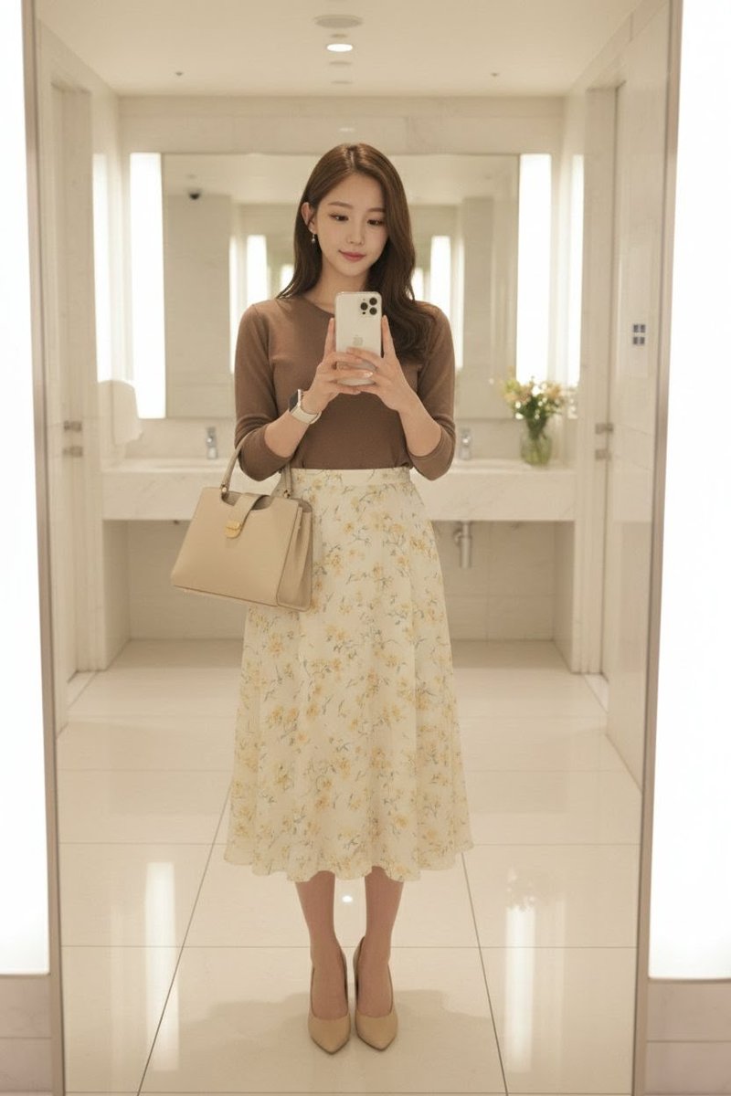 今日のコーデ✨ やわらかい色で、ちょっと春気分🌸 気温も気持ちも