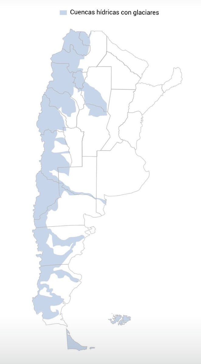 Marcado en azul está todo el territorio nacional que depende del agua de los glaciares para existir.

Los senadores quieren entregar miles y miles de ciudades, pueblos, familias, laburantes y PyMes argentinas a seis mineras avivadas para que se la fugue toda.