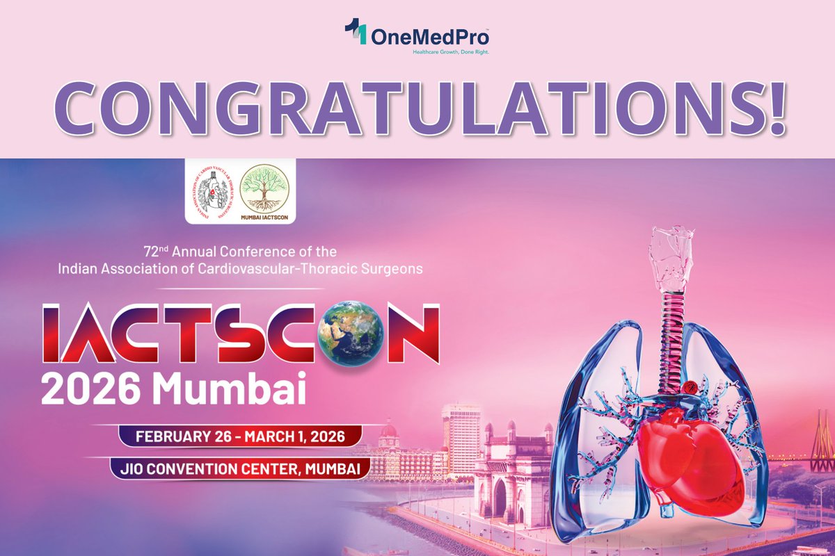 OneMedPro's tweet photo. 🎉 Kicking off IACTSCON 2026 in Mumbai today! 🇮🇳
Huge congratulations to the organisers and delegates at this premier cardiothoracic surgery conference.

Wishing everyone a week of collaboration, innovation, and impact. 💙
#IACTSCON2026 #HealthcareGrowth @OneMedPro @iactsoutreach https://t.co/jFaTYvGDXc