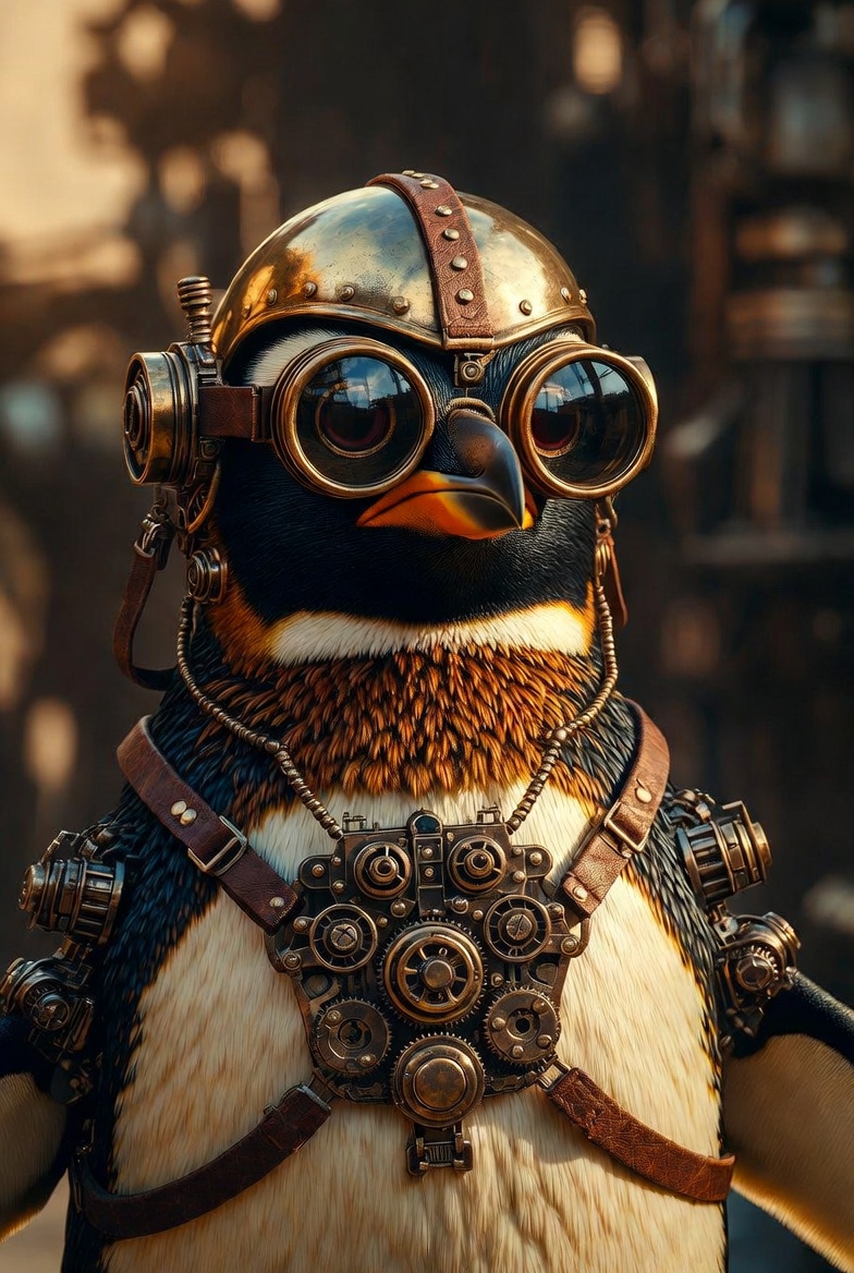 AiKingslayer's tweet photo. QT Your Penguin Art

Prompt⬇️

Steampunk penguin, wearing goggles, intricate details, brass, leather, gears, feathers, detailed fur, cinematic lighting, high quality, photorealistic https://t.co/yN4kJtP1nt