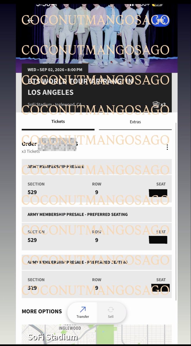 cocomangosago's tweet photo. WTS 3x for BTS in LV &amp; LA!

LV: 5/24 -> Sec 308 row 14 ($178 each x3)
LV: 5/28 -> Sec 117 row 10 ($516 each x3)
LA: 9/2 -> Sec 529 row 9 ($133 each x3)

wts all seats together only. accept PP G&amp;S, buyer pays fees. ok w/ zelle. ty!

#875ticketsale #BTS_ARIRANG #LA #LasVegas https://t.co/87SkyGIkRA
