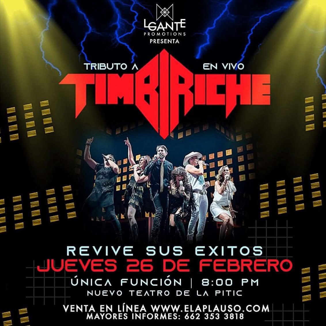 Ya es mañana!!!

Tributo a TIMBIRICHE 🎶
📅 Jueves 26 de febrero 🕖 8:00 PM
📍 Nuevo Teatro de la PITIC en #Hermosillo 
🎟️ Boletos en: elaplauso.com
Y en puntos de venta autorizados. 

Presentado por " Lgante Promotions"