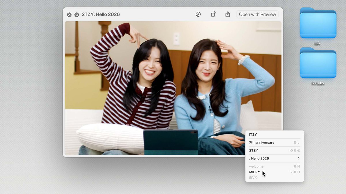 🎁 2TZY : Hello 2026 🎁

EP.02 LIA &amp; RYUJIN
🎬 youtu.be/_BR007ruQTE

#ITZY #MIDZY <a href="/ITZYofficial/">ITZY</a>
#LIA #리아 #RYUJIN #류진
#2TZY #HELLO2026