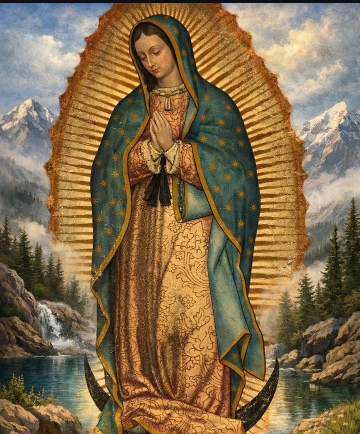 ✝️ Dios te salve, María, 
llena eres de gracia;
el Señor es contigo.
Bendita Tú eres 
entre todas las mujeres,
y bendito es el fruto de tu vientre, Jesús. 

Santa María, Madre de Dios,
ruega por nosotros, pecadores,
ahora y en la hora de nuestra muerte. Amén 🙏