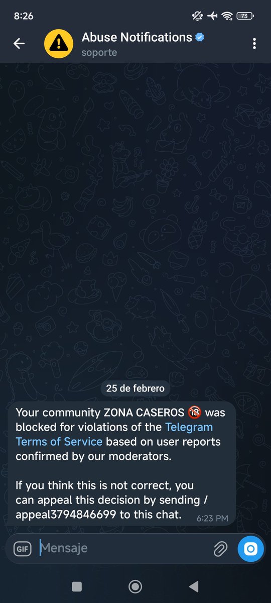 WikiTelegram's tweet photo. Otro grupo caido...
Pinche #telegram maricon,, estoy compartiendo porno generico, nada ilegal no abusos q son esas mamadas. 

Y X también se pone de putito, ya no me deja pasarles enlaces por aqui, si quieren mas accesos visiten la web q tengo mi perfil. 

Like de enterados. https://t.co/YEzdhVm6h9