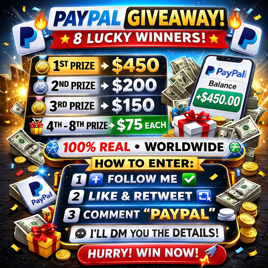 shubham_crazy08's tweet photo. 🔥 $1,000+ PayPal Giveaway 🔥

8 Lucky Winners 💸
🥇 1st – $450
🥈 2nd – $200
🥉 3rd – $150
4th-8th – $75 each

100% Real. Worldwide 🌍

Follow me (so I can DM)
Like and Retweet
Reply “PAYPAL” &amp; I’ll DM details

#earninng #giveawayuser #PayPay https://t.co/z0j0aeGrWI
