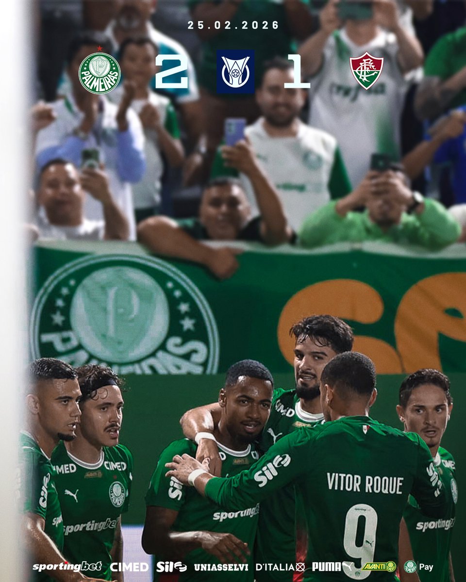 LIDERANÇA MANTIDA COM MAIS UMA VITÓRIA EM #FAMÍLIAPALMEIRAS! CHEGAMOS A 16 JOGOS INVICTOS COMO MANDANTES PELO CAMPEONATO BRASILEIRO! AVANTI, PALESTRA! 💚🔥

🏆 Palmeiras 2x1 Fluminense
⚽ Vitor Roque e Allan.

#FimDeJogoSEP #PALxFLU