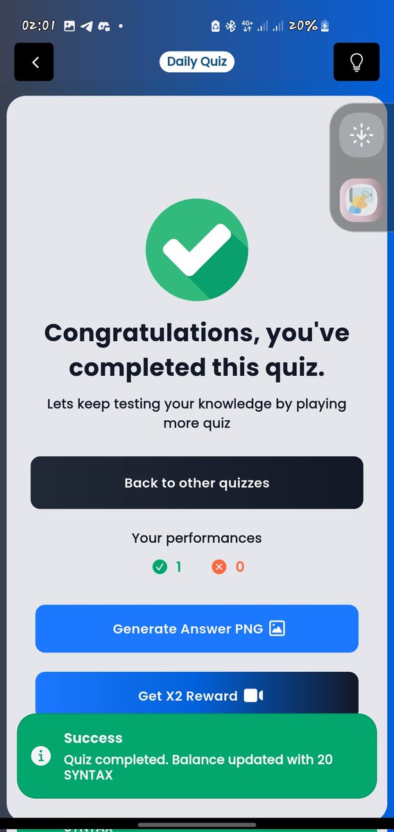 legend_kingz0's tweet photo. @SyntaxVerse 26th February
Quiz answers
Xenea - A ✅️
Syntax - verse - C ✅️
Marina - A ✅️
Spur - B ✅️
#SyntaxVersequiz #Xenea https://t.co/2LmBLeQPWw