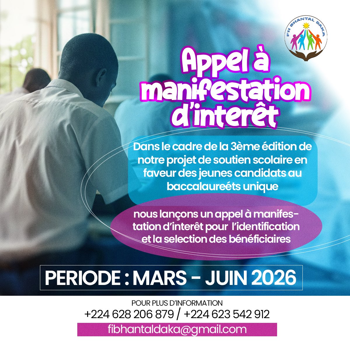 APPEL À MANIFESTATION D’INTÉRÊT 

Dans le cadre du déroulement de la 3ème édition du Projet de soutien aux candidats au Baccalauréat Session 2026, nous lançons un appel pour l’identification et la sélection des jeunes bénéficiaires.

Plus d’informations 👇🏾👇🏾👇🏾
