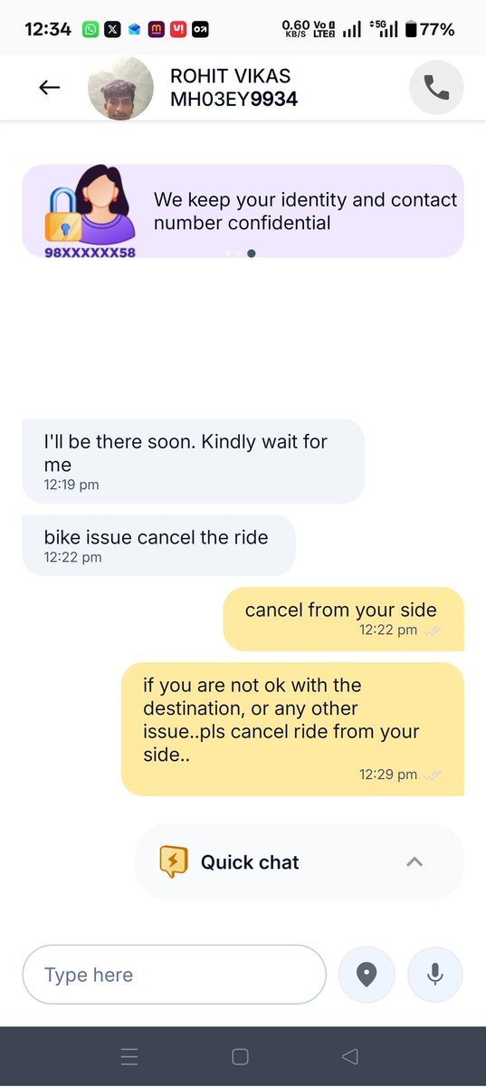 snehalparkar's tweet image. Hey @RapidoCares, this is the 2nd time I’m facing this. Captain Rohit Vikas (MH03EY9934) demanded a cancellation once he knew the destination. 😡😡
​Date: 25th Feb 2026.
​Stop letting your captains cherry-pick rides and harass customers. Take action! 🛑 #Rapido #BadService 😡😡