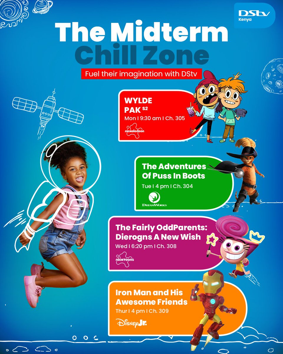 DStv_Kenya's tweet image. Midterm = Sorted! ✅

We have it all for the kids, From Adventure, superheroes, fairy wishes and wild laughs — all in one place🎉📺

✅ #TheMidtermChillZone

To Stream 📲 dstv.stream

Stay Connected and Enjoy #DStvStream with your subscription on the Go!