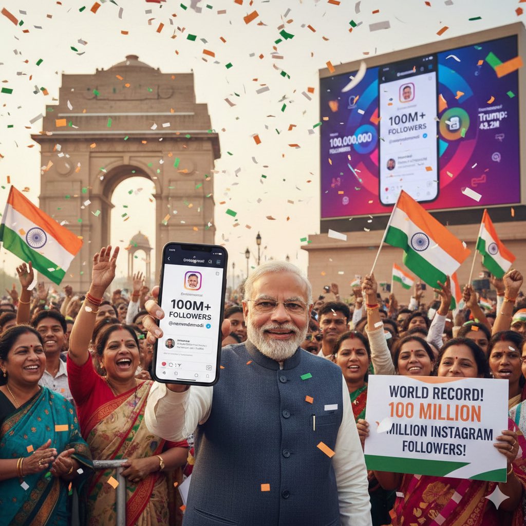Ramesh_BJP's tweet image. Prime Minister @narendramodi has crossed 100 million followers on Instagram, becoming the first world leader to hit this milestone. He leads by a wide margin, with U.S. President Trump trailing at 43.2 million. @PMOIndia #IndiaIsrael #IsraelVisit