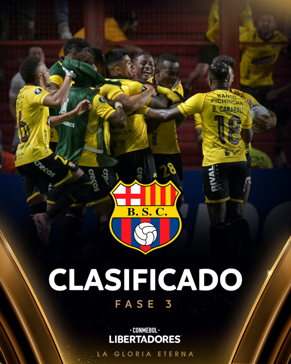 💛🇪🇨 ¡<a href="/BarcelonaSC/">BARCELONA S.C.</a> a Fase 3 de la CONMEBOL #Libertadores! Venció por penales a Argentinos, en Buenos Aires, y sueña con la Fase de Grupos 2026