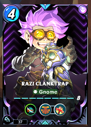 mattnyy84's tweet image. Well well Black Foil Razi Clanktrap is now in my #splinterlands collection. Took me by surprise as I had the @peakmonsters bidding system wrong. But worked out ok.... I really wanted this card as maxed out Archons are needed and everything looks good in black 🙃