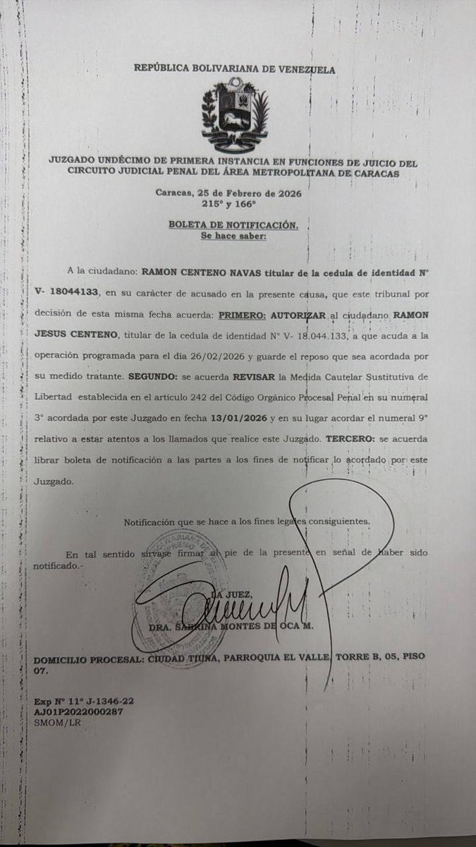 GastonLevar's tweet photo. LA PRESIÓN VALE LA PENA!!! La jueza aprobó la operación de Ramon Centeno.
Toda la #GeneraciónIndependencia de pie. 
Vamos @Boligrafo5G https://t.co/p1NDQwCWaZ
