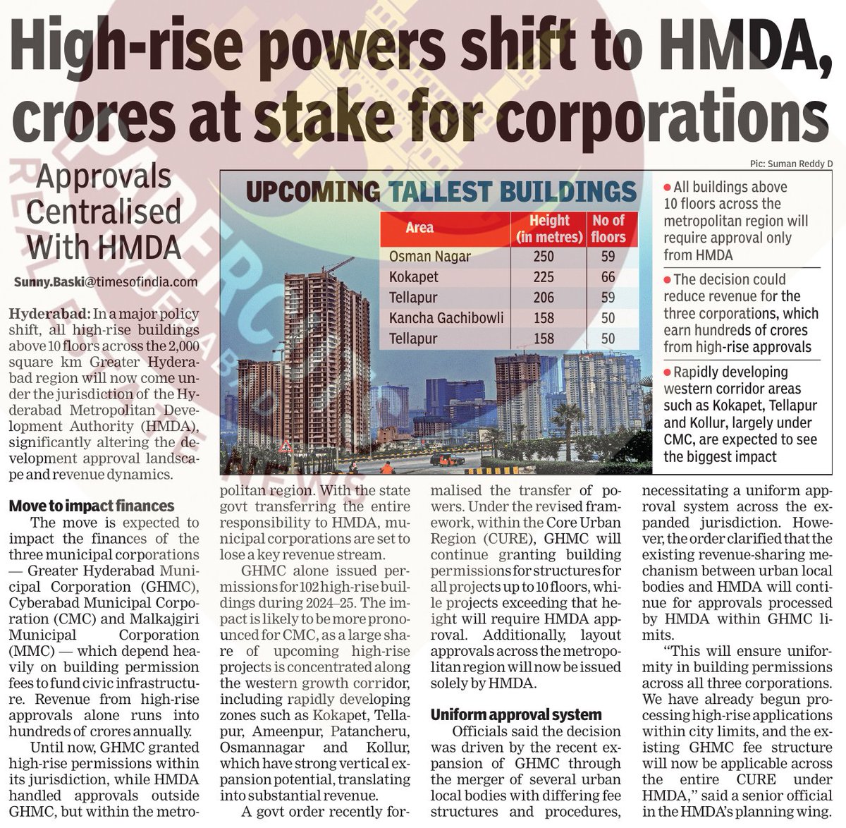 abhinavaduri9's tweet image. #HMDA Gets #HighRise Powers
All buildings above 10 floors across the 2,000 sq km metro region will now be cleared only by HMDA.
Shift from GHMC,#CMC &amp;amp; #MMC
💰Hundreds of crores in civic revenue at stake.
📍West corridor hit most.
≤10 floors:#GHMC
10 floors+all layouts:#HMDA only