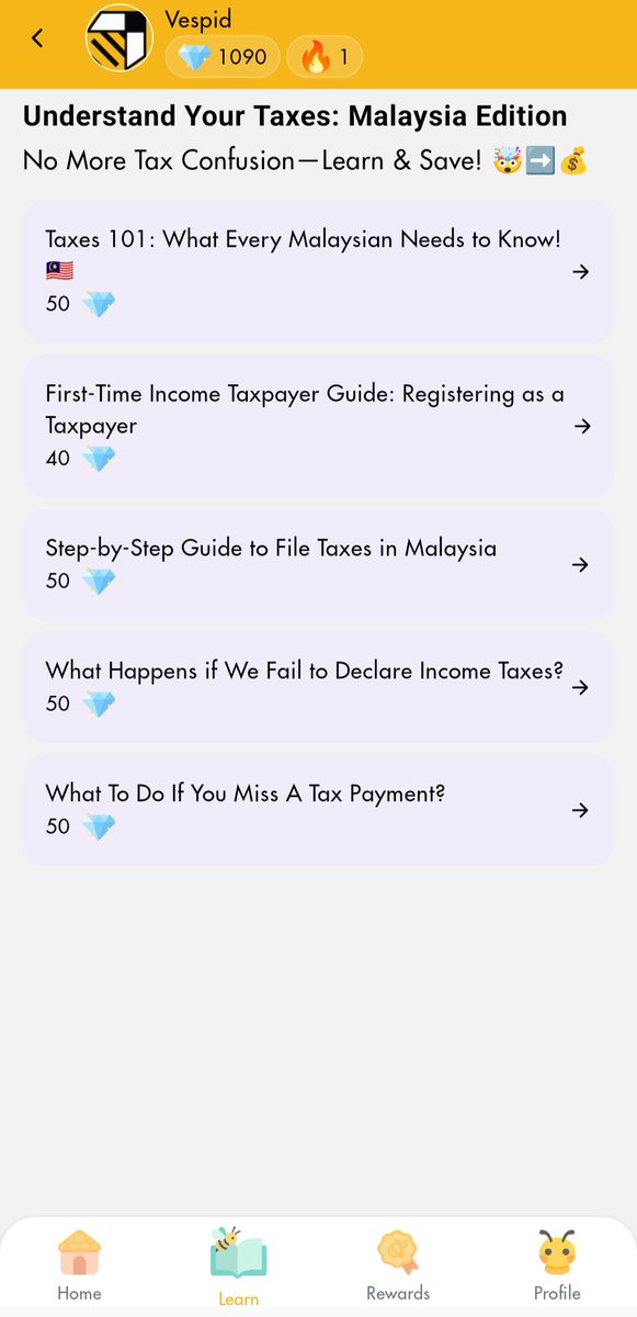 vespid_my's tweet photo. Want to understand taxes better? Learn about tax filing, deductions, and reliefs with bite-sized lessons on Vespid! Download now and level up your tax knowledge before the deadline. #Vespid #TaxEducation https://t.co/FZ3Cyi3YI0