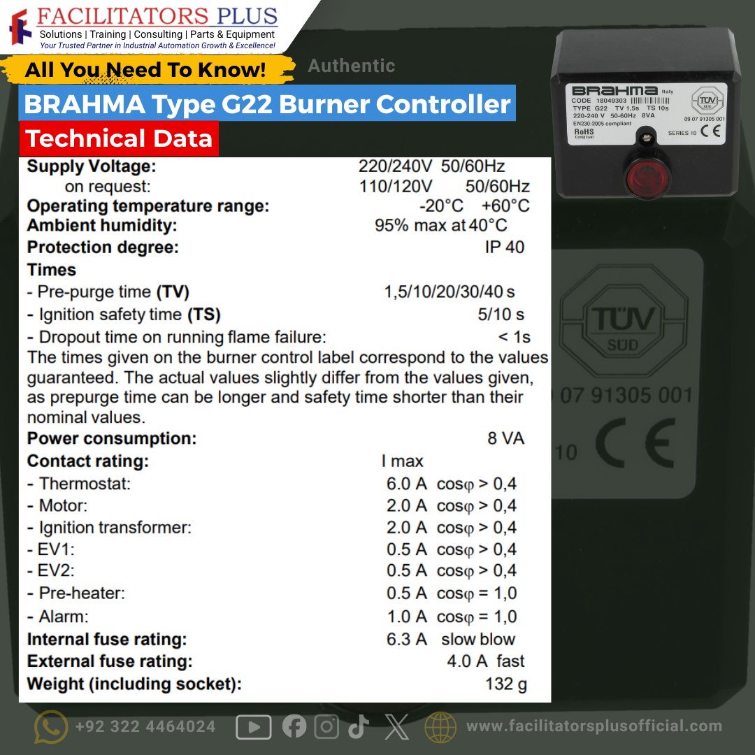 FacilitatorsP's tweet photo. ⚙️ BRAHMA Type G22 – Technical Highlights

Reliable performance for safe burner operation.

👷‍♂️ Facilitators Plus
📞 +92 322 4464024
🌐 https://t.co/v3zOBDiW0C

#BrahmaG22 #BurnerController #TechnicalData #IndustrialAutomation #FacilitatorsPlus https://t.co/khkc5OWH8C
