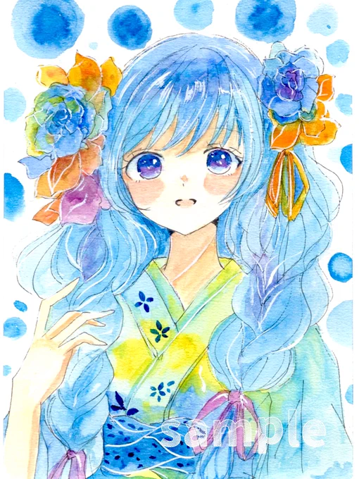 A5原画「蒼の華」出品いたしました 日曜23:30終了です。 以前の作品を再構築し、今の表現で描き下ろした一点です。 鮮やかな蒼の表情を楽しんでいただけましたら幸いです 今回限りの一点ものになります。 #イラスト #透明水彩 #アナログ原画 #ヤフオク