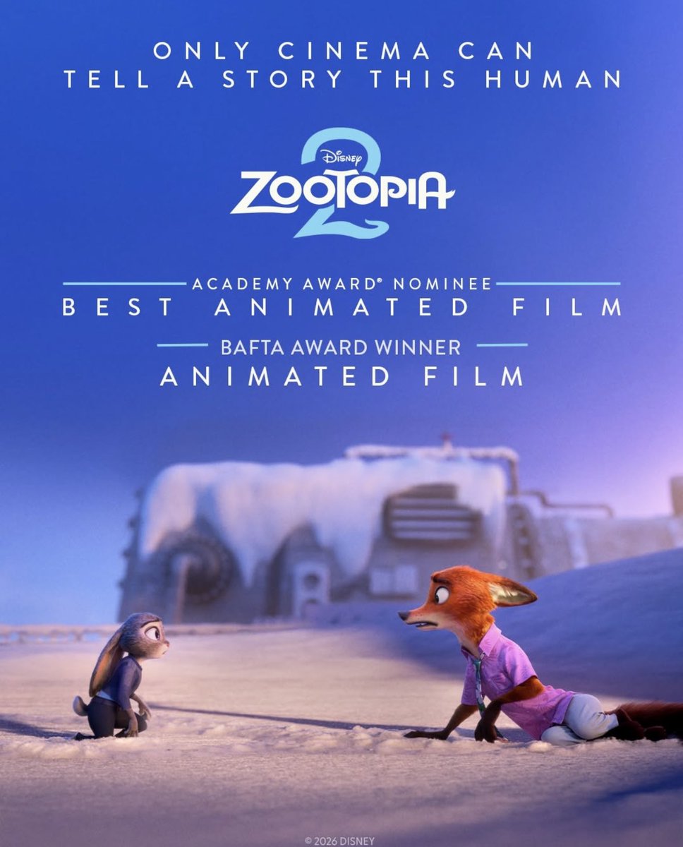 “Só o cinema pode contar uma história tão humana”.

A Disney tá investindo pesado na campanha de ‘Zootopia 2’ pro Oscar. Já tão rodando anúncio novo com a vitória do BAFTA.