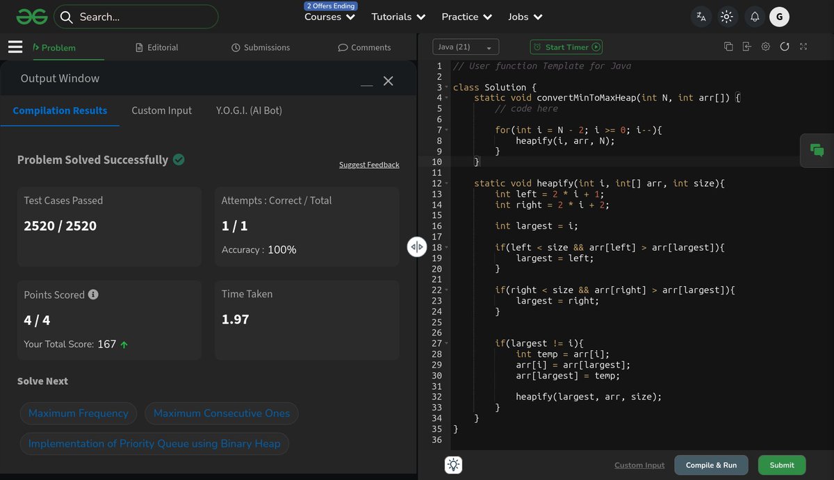 autodidact_nerd's tweet photo. Day 85: DSA Journey 🎯

- Heaps Theory
- Implement Min Heap
- Check if an array represents a heap
- Convert Min Heap to Max Heap

#SelfTaughtDev #LearnInPublic #100DaysOfCode #DSA https://t.co/h4PBq77bJl