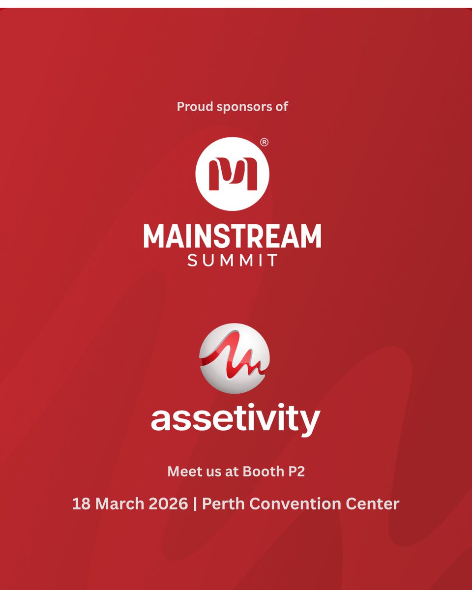 Assetivity is proud to once again sponsor MAINSTREAM Summit 2026
18 March | Perth Convention &amp; Exhibition Centre 

Sandy Dunn &amp; Lucas will be representing us, joining mining leaders to discuss asset management &amp; maintenance excellence across the industry. Visit us at Booth P2.