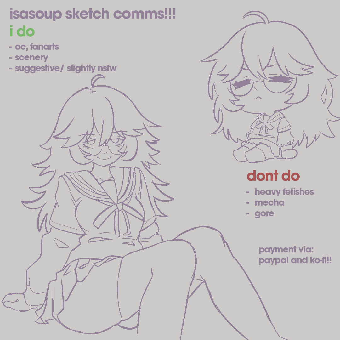 hello! opening some slots for sketch comms!
rts are welcome too~
