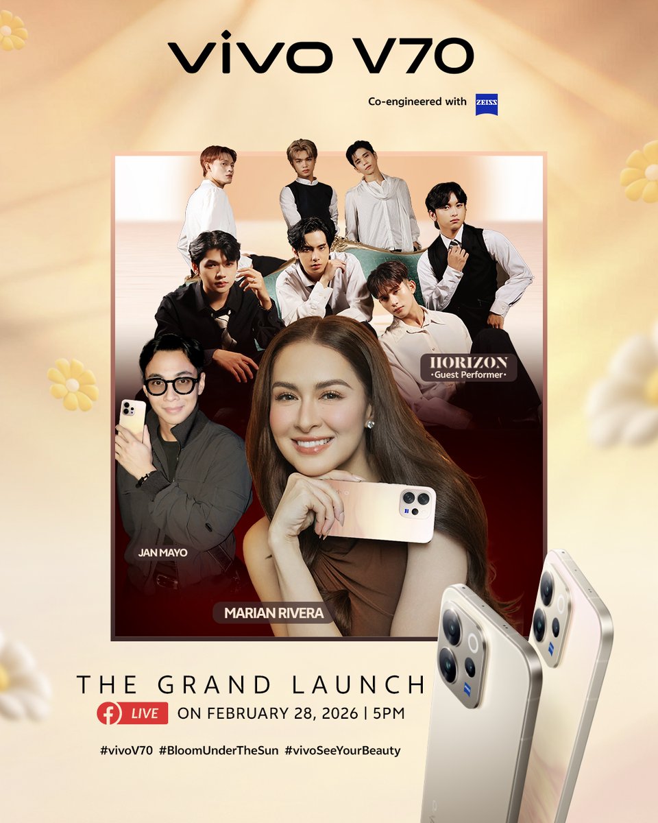 Catch Marian, <a href="/HORI7ONofficial/">HORI7ONofficial</a> , and Jan Mayo at the vivo V70 Grand Launch!  

Comment “vivo V70 Bloom Under The Sun” to WIN A BRAND NEW FREE vivo V70! 

Live on February 28, 2026 | 5PM
