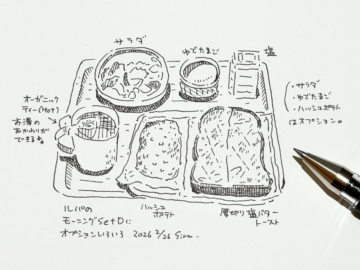 朝ごはんスケッチ 📍ルパ Dセットほか デジタル作業の合間の目休めも