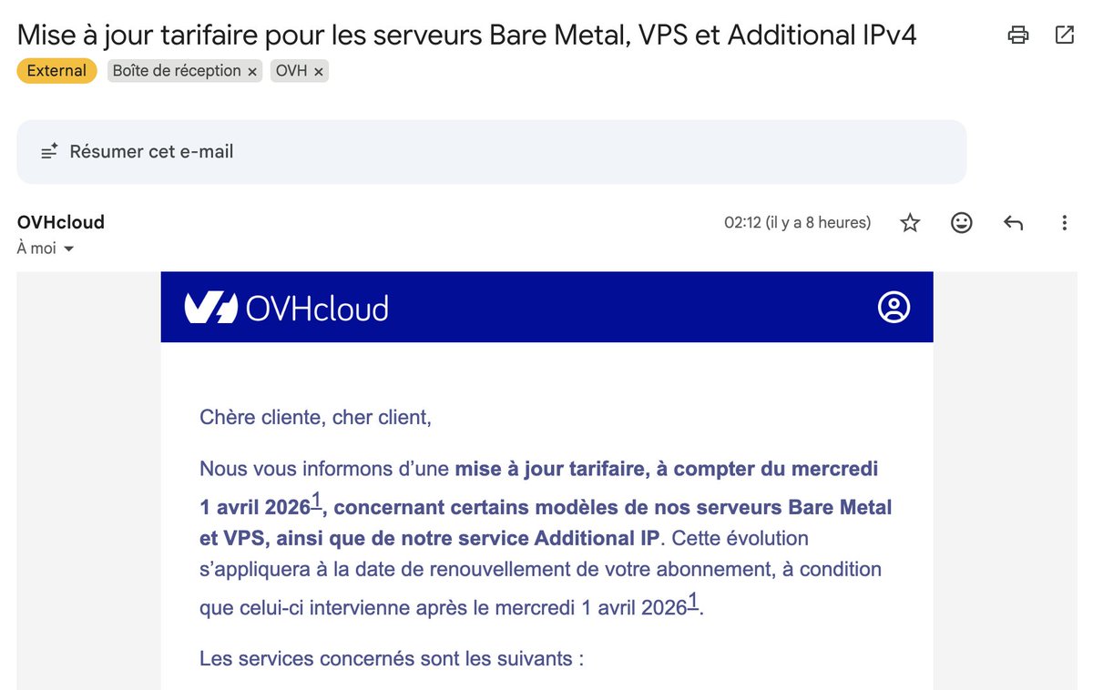 MisterWordPress's tweet image. On vient de recevoir notre "douloureuse" OVH : augmentation moyenne de 18,18% sur serveur dédié Bare Metal, et vous ? #OVHCloud